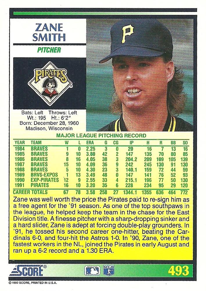Zane Smith  baseball card collectible - Main Image 2