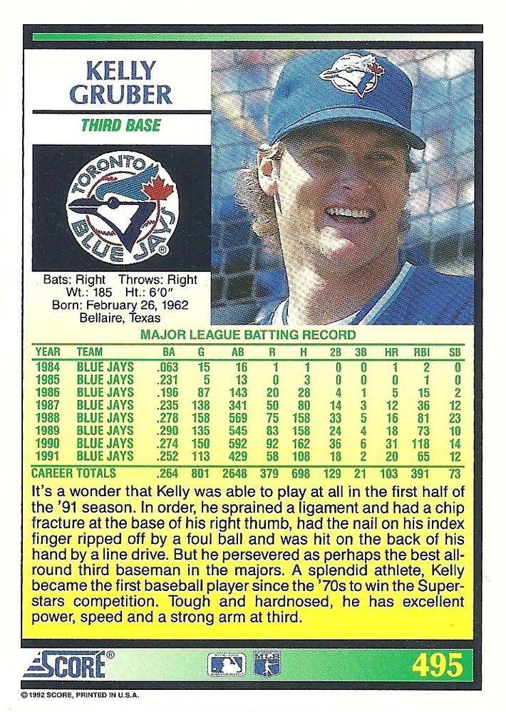 Kelly Gruber  baseball card collectible - Main Image 2