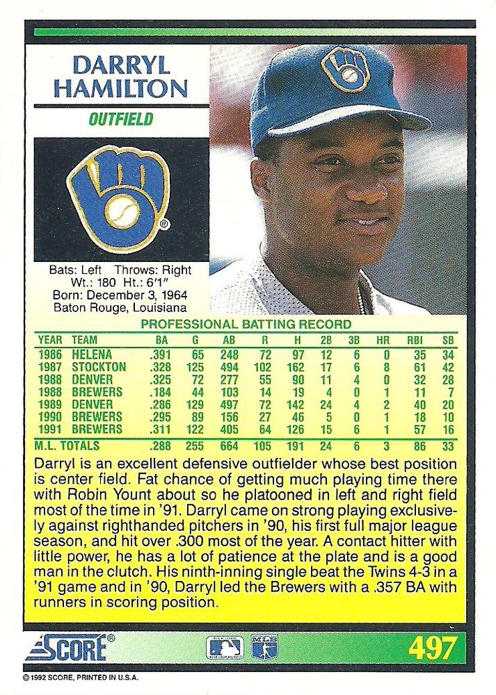 Darryl Hamilton  baseball card collectible - Main Image 2