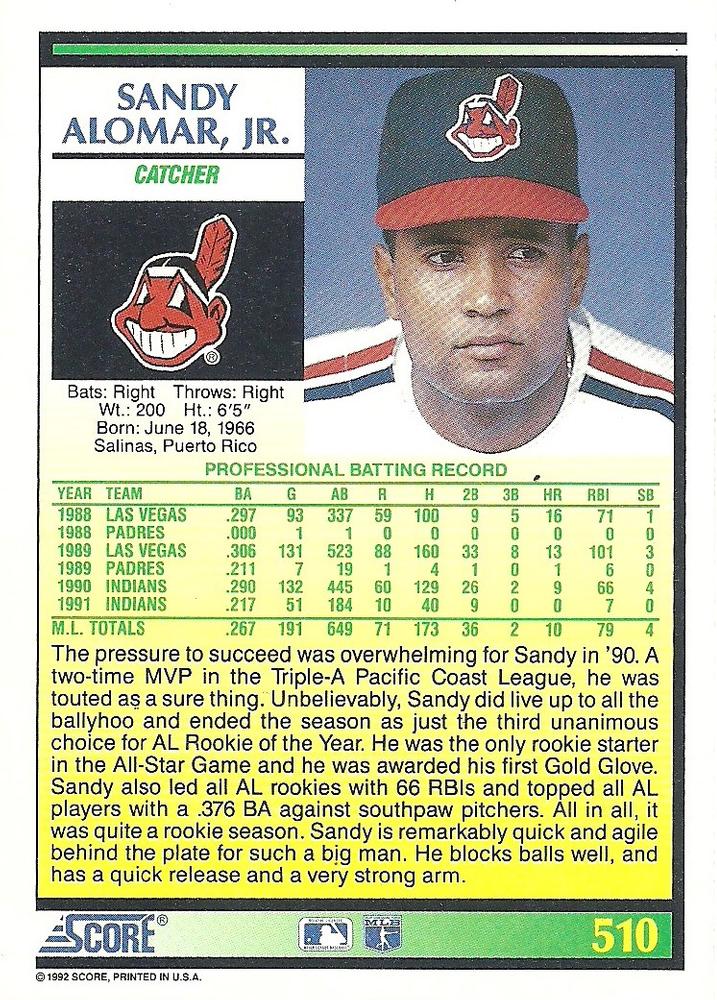 Sandy Alomar Jr.  baseball card collectible - Main Image 2