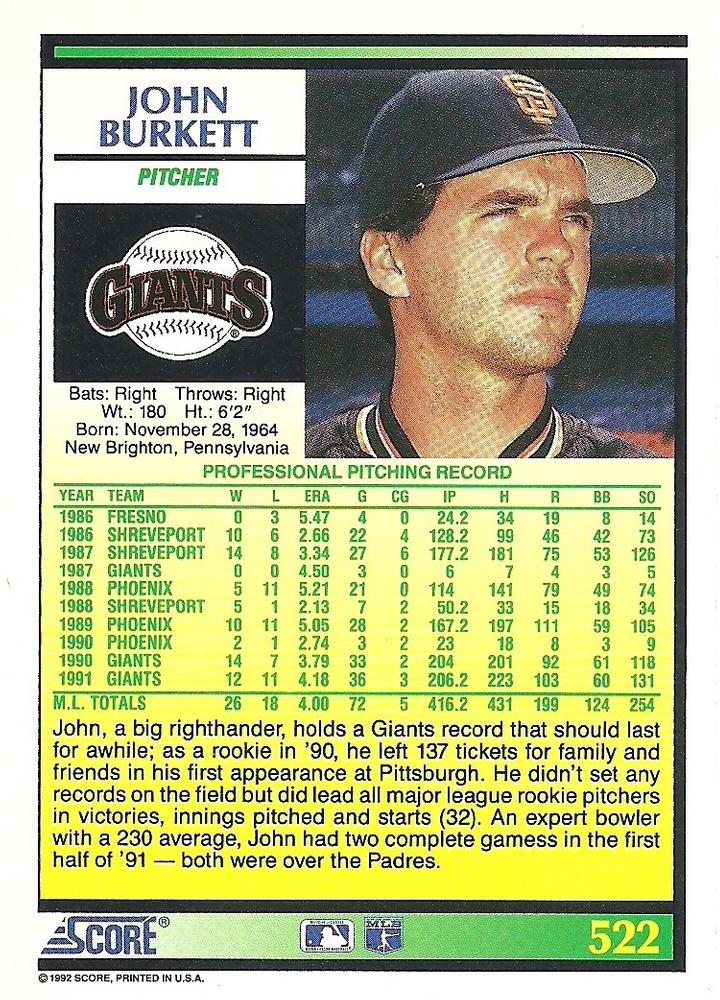 John Burkett  baseball card collectible - Main Image 2