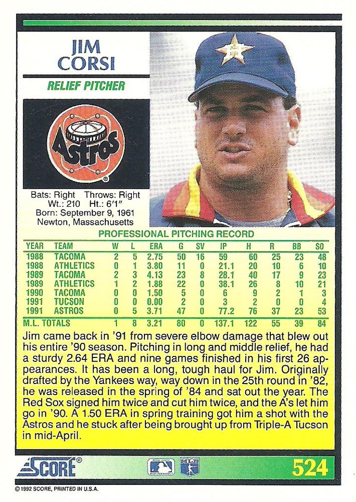 Jim Corsi  baseball card collectible - Main Image 2