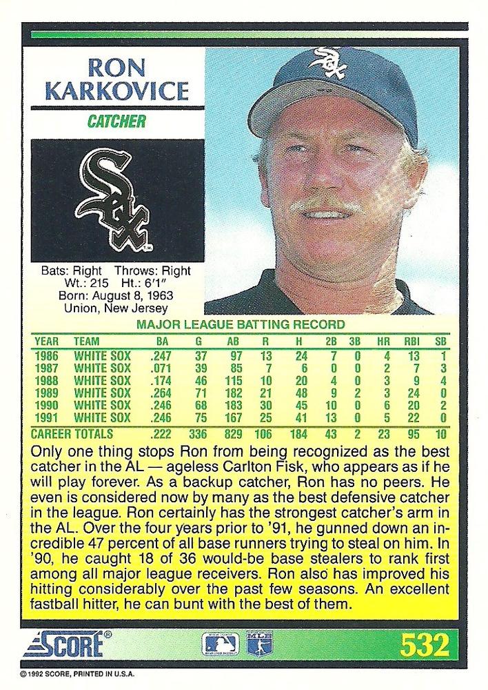 Ron Karkovice  baseball card collectible - Main Image 2
