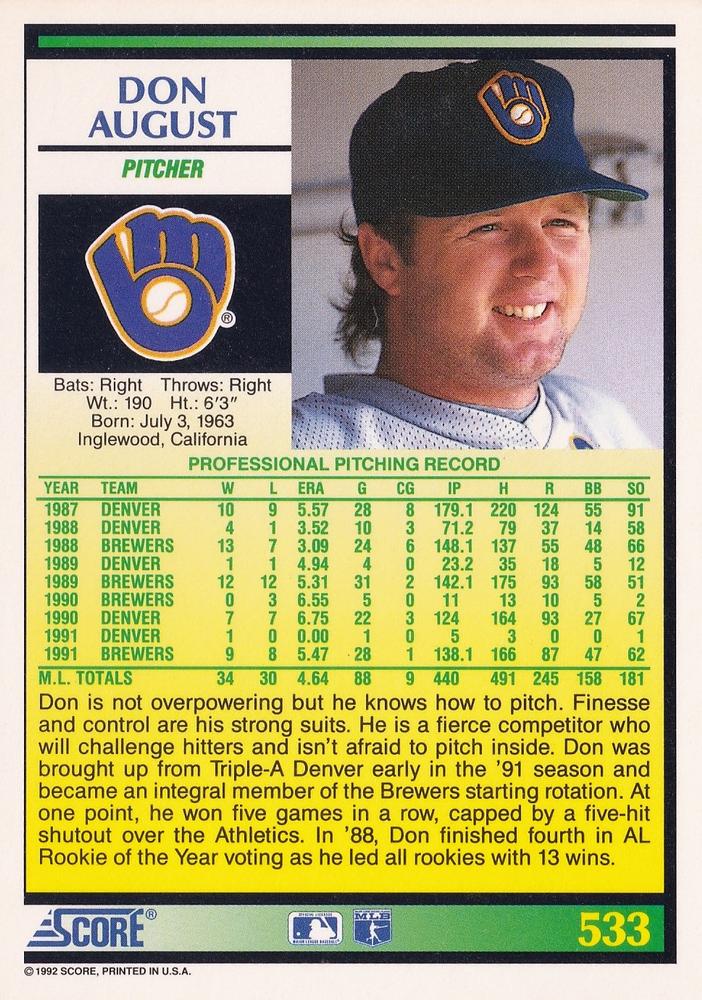 Don August  baseball card collectible - Main Image 2