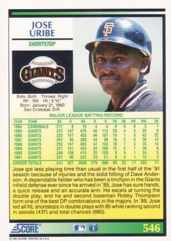 Jose Uribe  baseball card collectible - Main Image 2