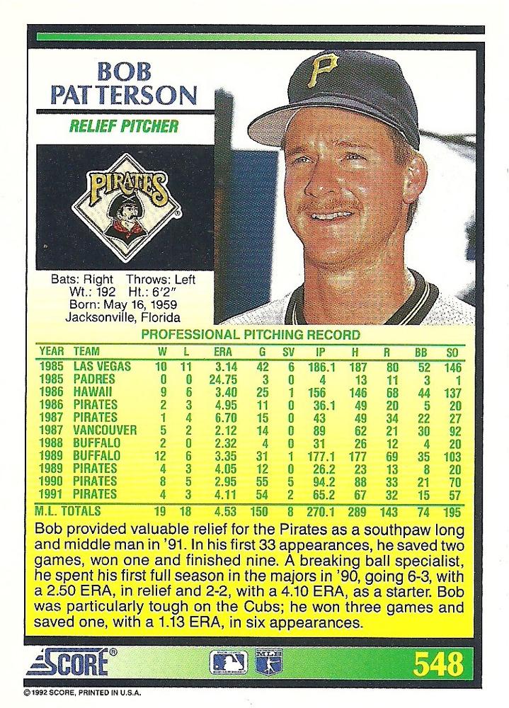 Bob Patterson  baseball card collectible - Main Image 2