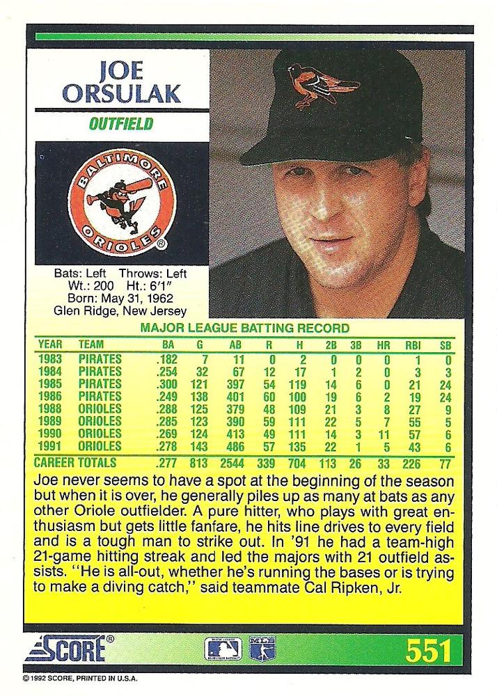 Joe Orsulak  baseball card collectible - Main Image 2