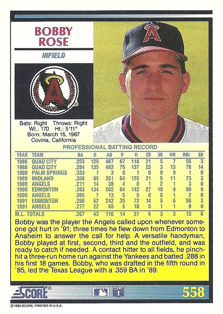 Bobby Rose  baseball card collectible - Main Image 2