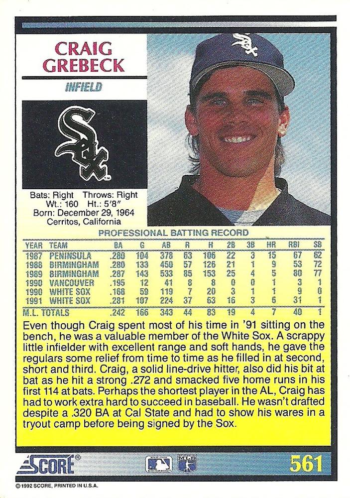 Craig Grebeck  baseball card collectible - Main Image 2