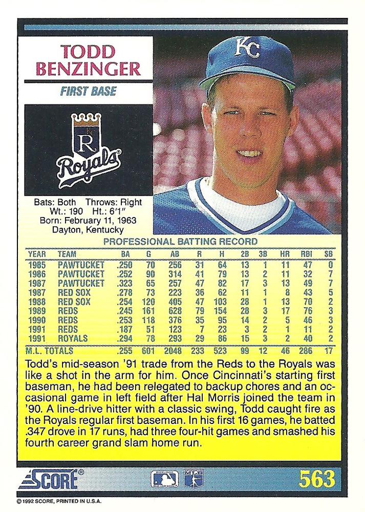 Todd Benzinger  baseball card collectible - Main Image 2