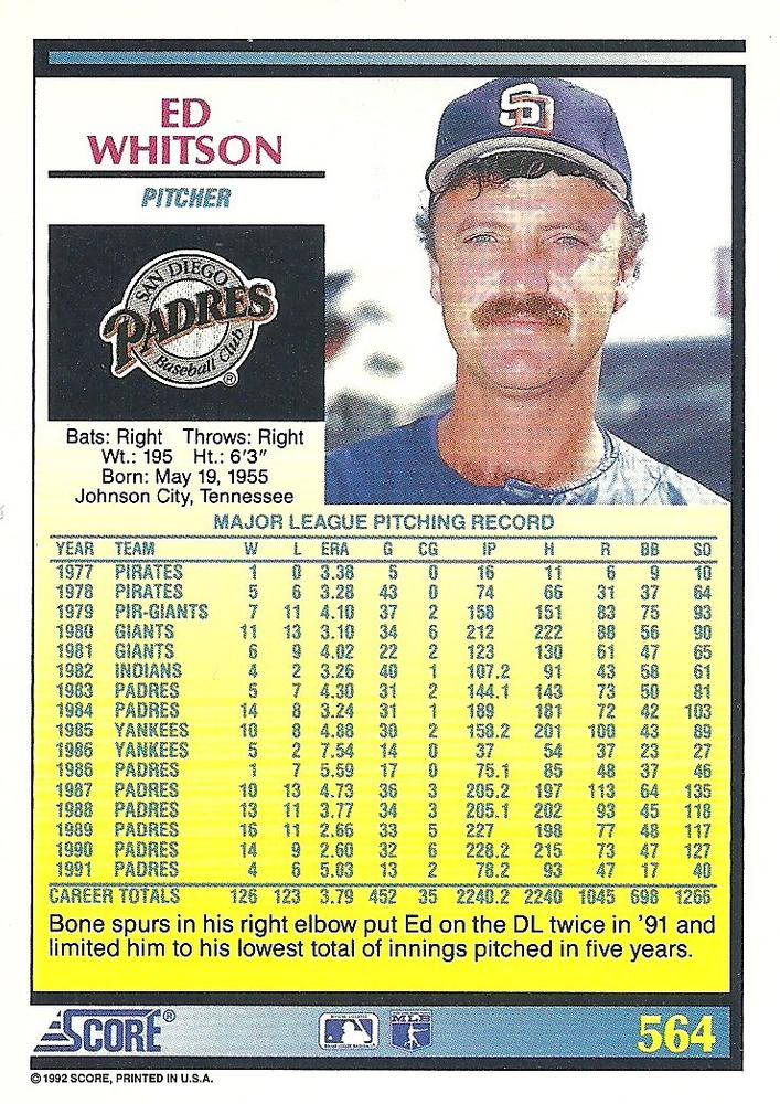 Ed Whitson  baseball card collectible - Main Image 2