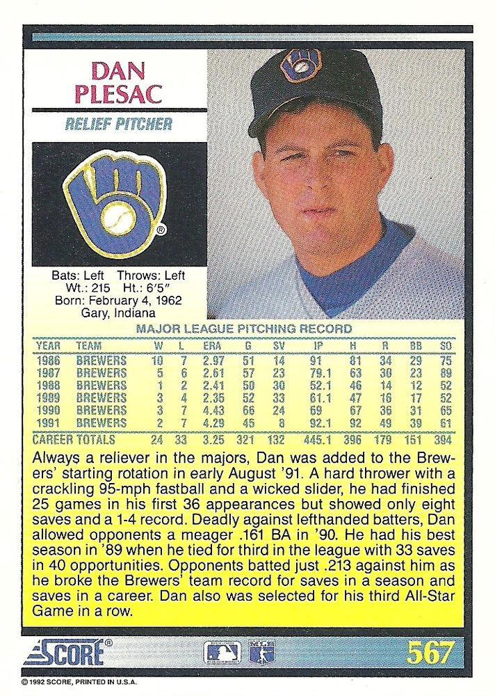 Dan Plesac  baseball card collectible - Main Image 2