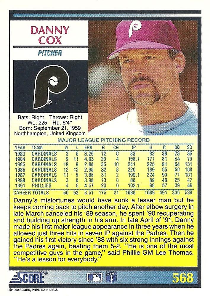 Danny Cox  baseball card collectible - Main Image 2