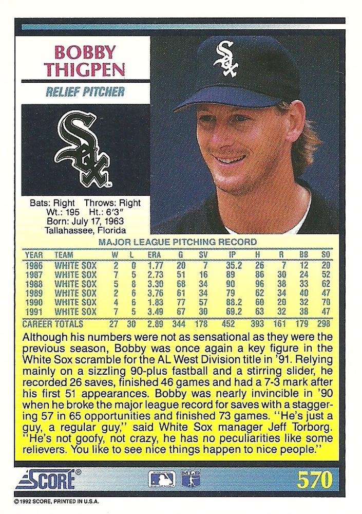 Bobby Thigpen  baseball card collectible - Main Image 2