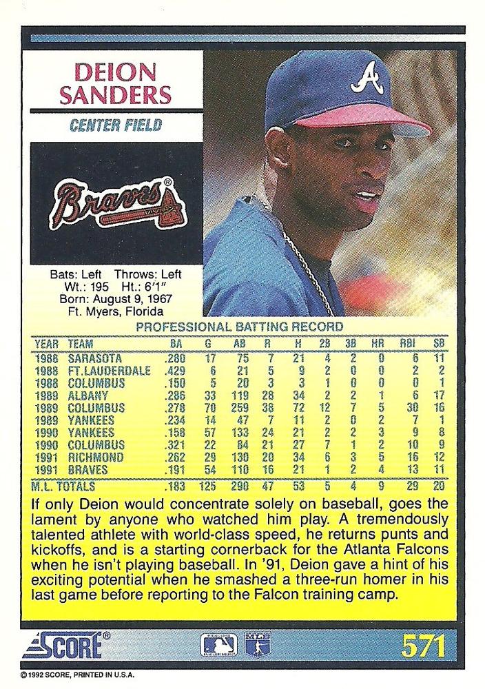 Deion Sanders  baseball card collectible - Main Image 2