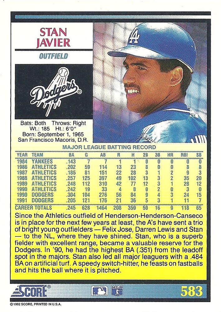 Stan Javier  baseball card collectible - Main Image 2