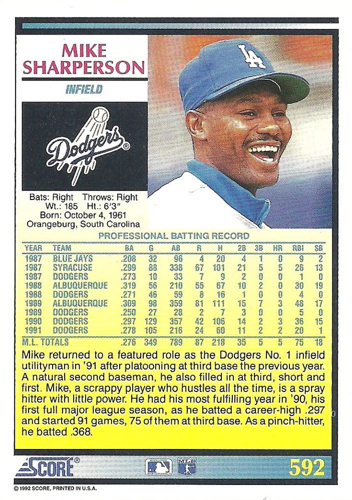 Mike Sharperson  baseball card collectible - Main Image 2