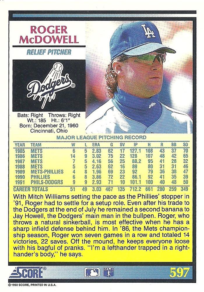 Roger McDowell  baseball card collectible - Main Image 2