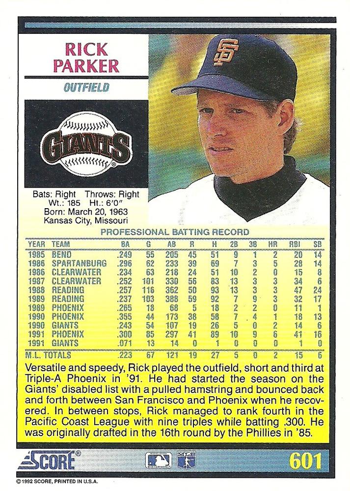 Rick Parker  baseball card collectible - Main Image 2