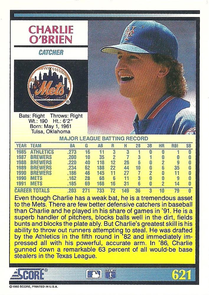 Charlie O’Brien  baseball card collectible - Main Image 2