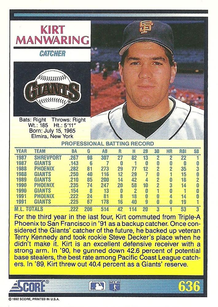 Kirt Manwaring  baseball card collectible - Main Image 2