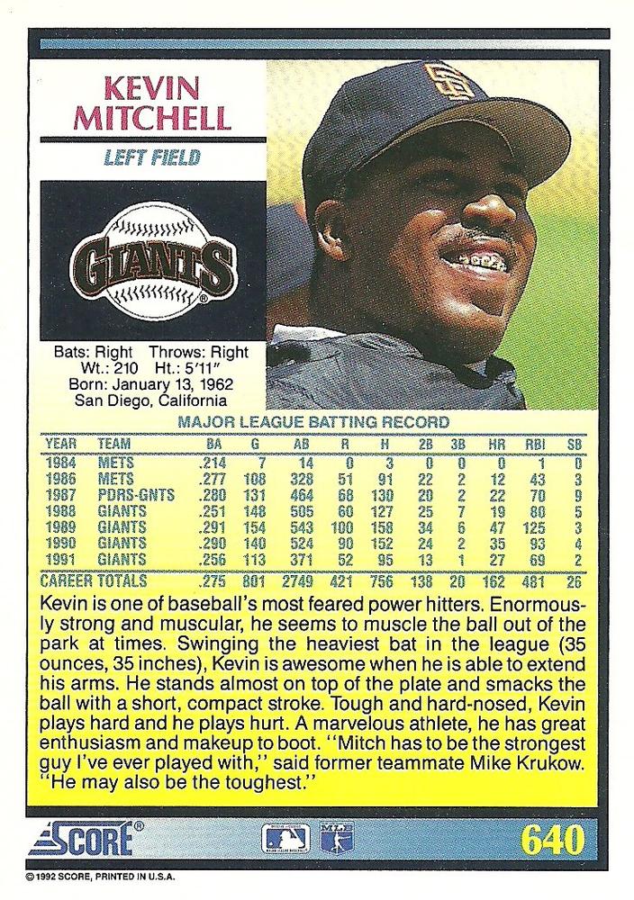 Kevin Mitchell  baseball card collectible - Main Image 2