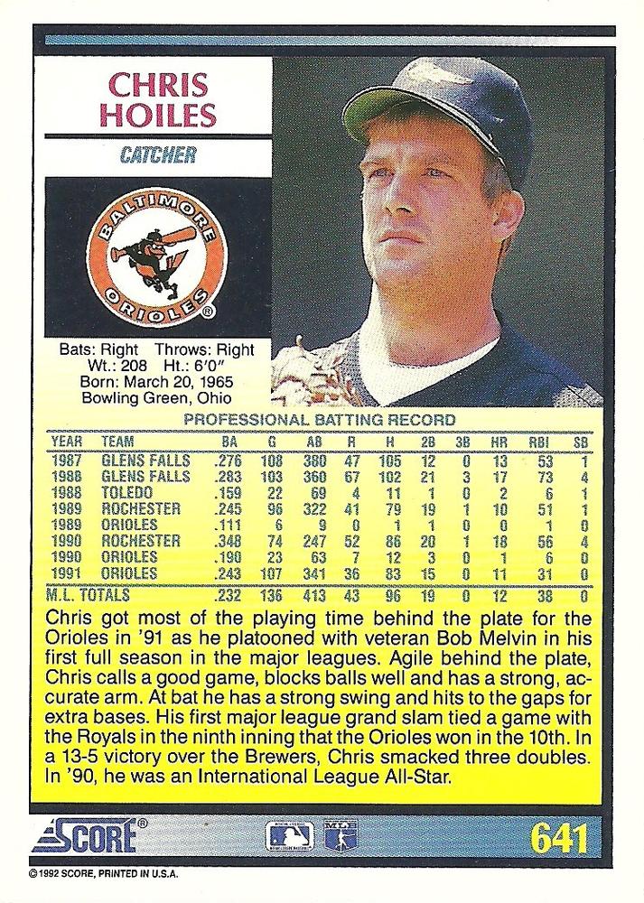 Chris Hoiles  baseball card collectible - Main Image 2