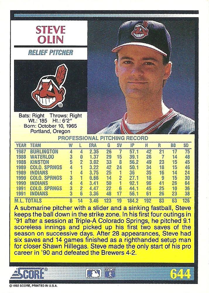 Steve Olin  baseball card collectible - Main Image 2