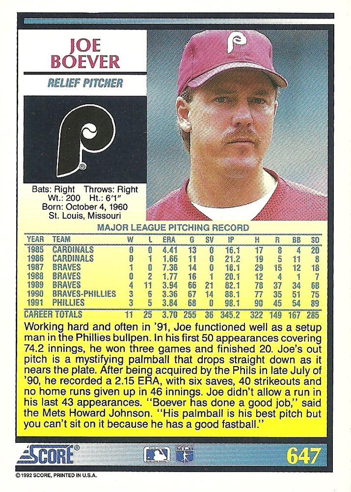 Joe Boever  baseball card collectible - Main Image 2