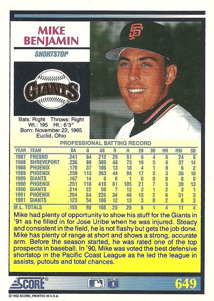 Mike Benjamin  baseball card collectible - Main Image 2