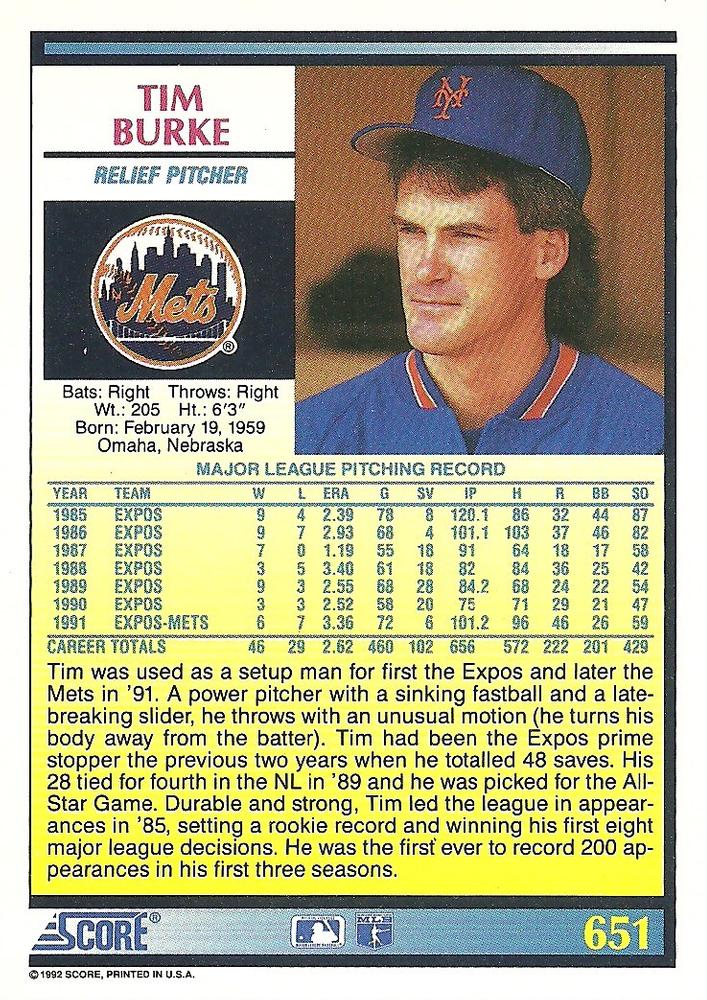 Tim Burke  baseball card collectible - Main Image 2