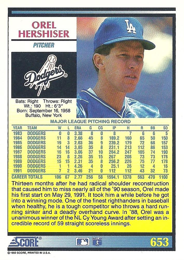 Orel Hershiser  baseball card collectible - Main Image 2