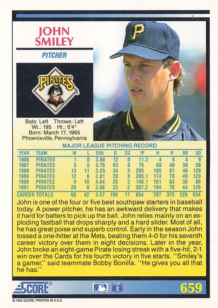 John Smiley  baseball card collectible - Main Image 2