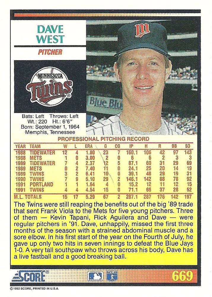 Dave West  baseball card collectible - Main Image 2