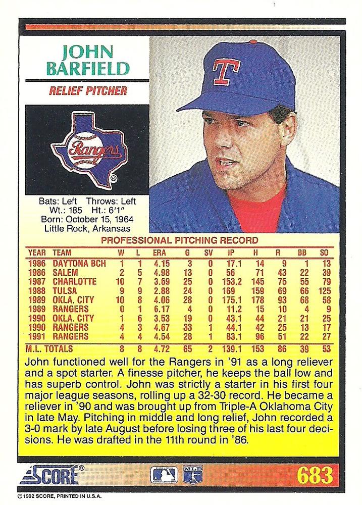 John Barfield  baseball card collectible - Main Image 2