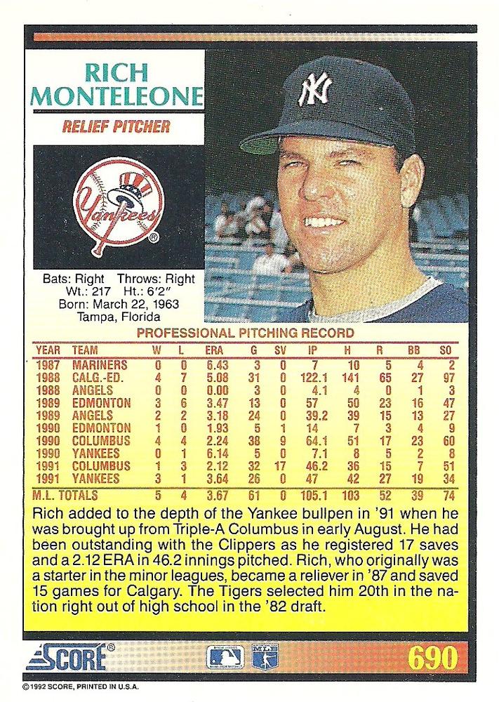 Rich Monteleone  baseball card collectible - Main Image 2