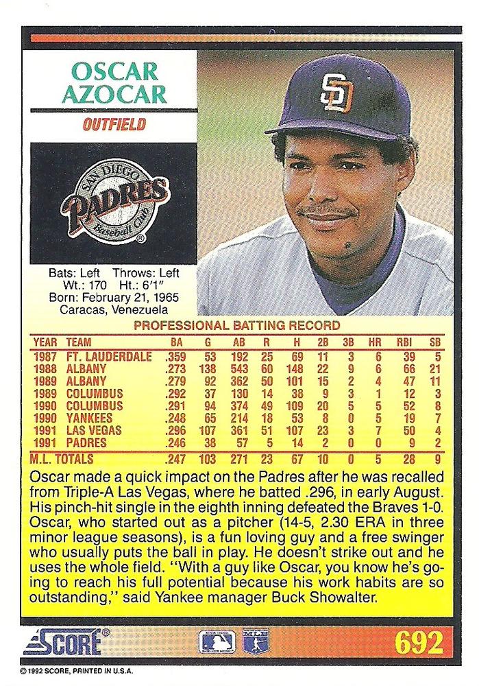 Oscar Azocar  baseball card collectible - Main Image 2