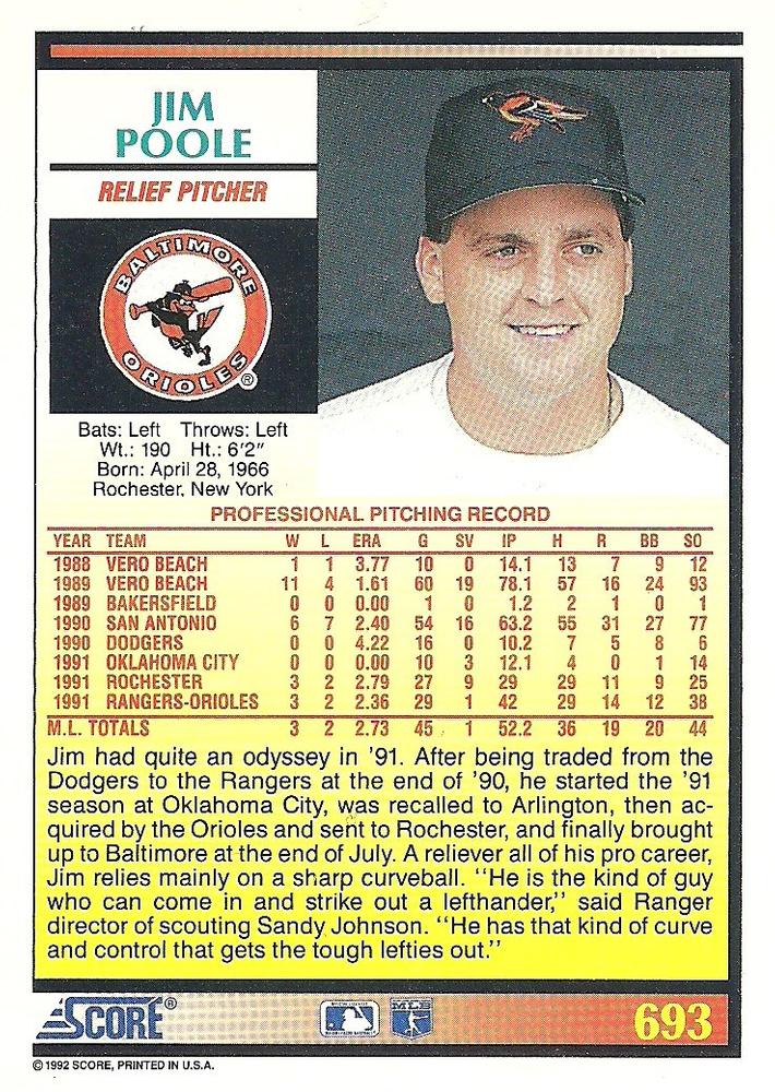 Jim Poole  baseball card collectible - Main Image 2