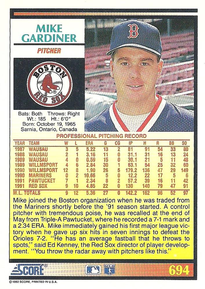 Mike Gardiner  baseball card collectible - Main Image 2