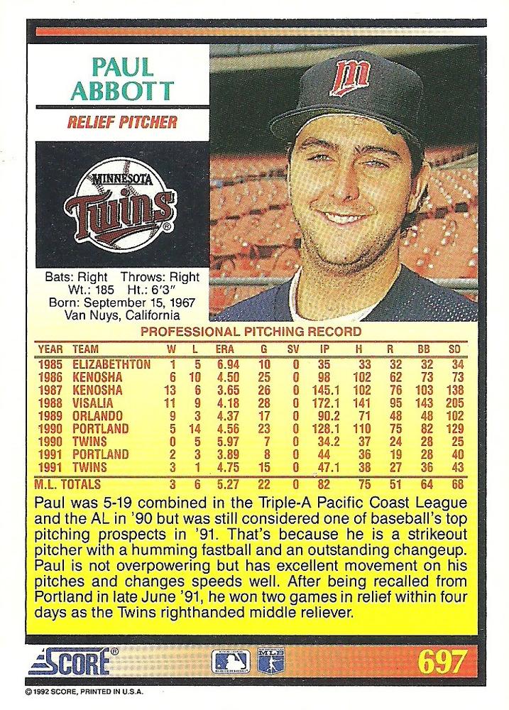 Paul Abbott  baseball card collectible - Main Image 2