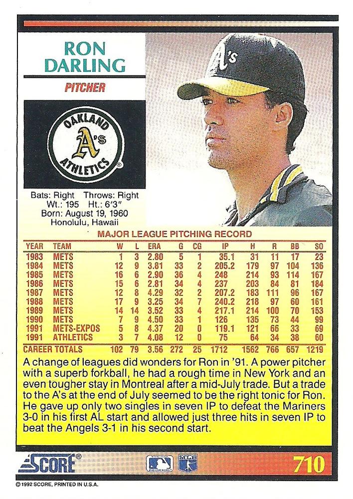 Ron Darling  baseball card collectible - Main Image 2