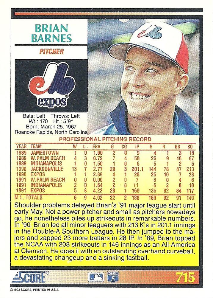 Brian Barnes  baseball card collectible - Main Image 2