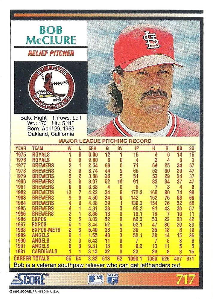 Bob McClure  baseball card collectible - Main Image 2