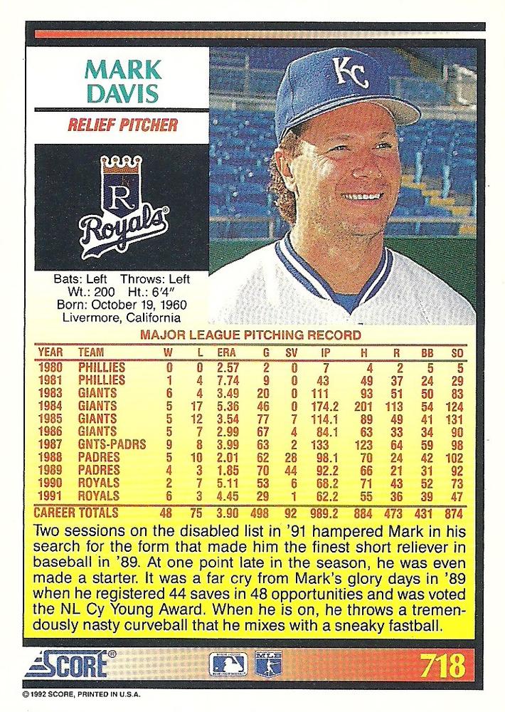 Mark Davis  baseball card collectible - Main Image 2