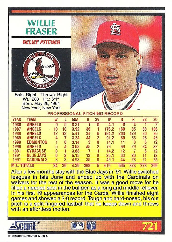 Willie Fraser  baseball card collectible - Main Image 2