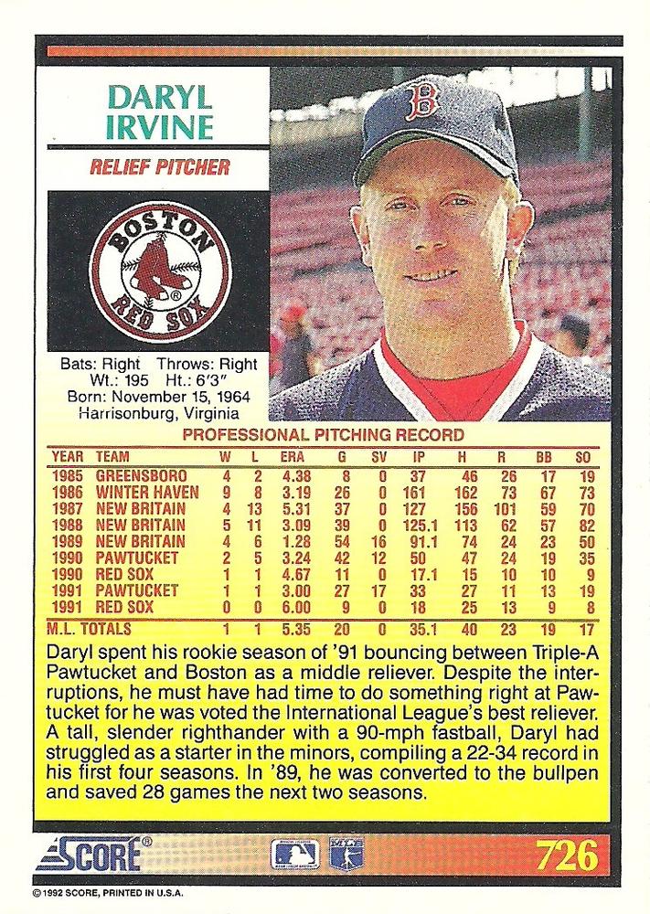 Daryl Irvine  baseball card collectible - Main Image 2