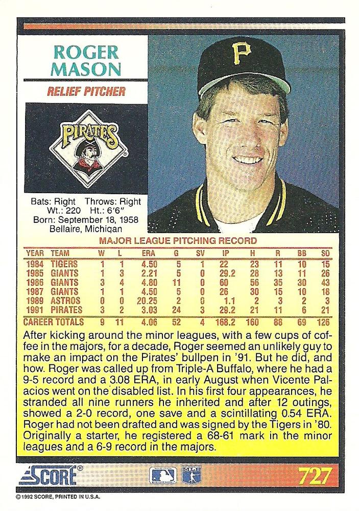 Roger Mason  baseball card collectible - Main Image 2