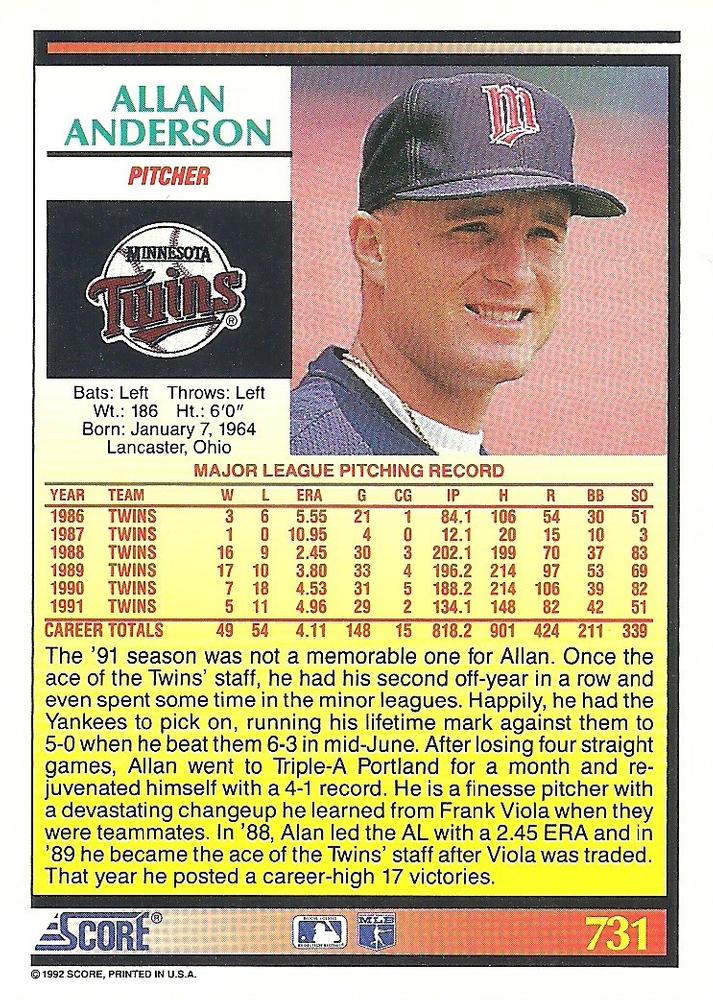 Allan Anderson  baseball card collectible - Main Image 2