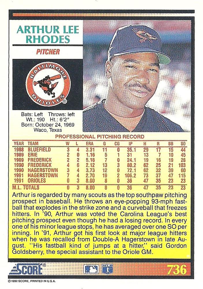 Arthur Lee Rhodes  baseball card collectible - Main Image 2