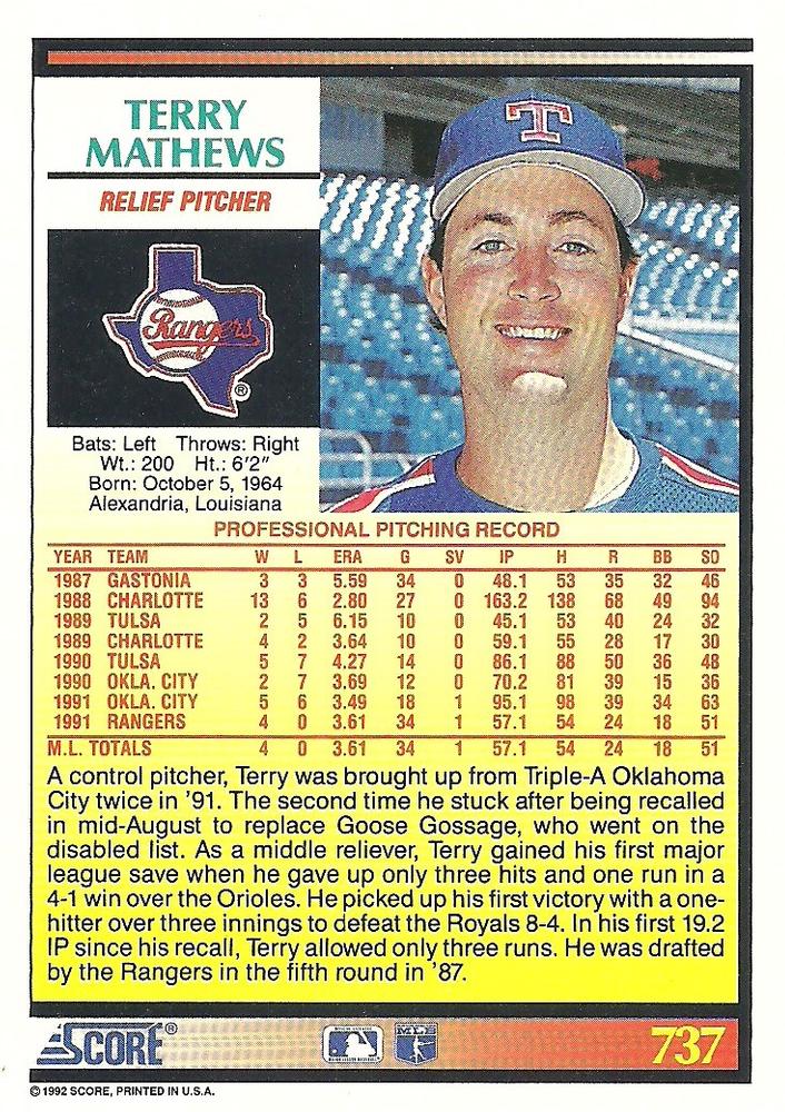 Terry Mathews  baseball card collectible - Main Image 2